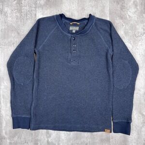 LL Bean Henley Shirt Mens Small Blue Long Sleeve Signature Slim Fit Waffle